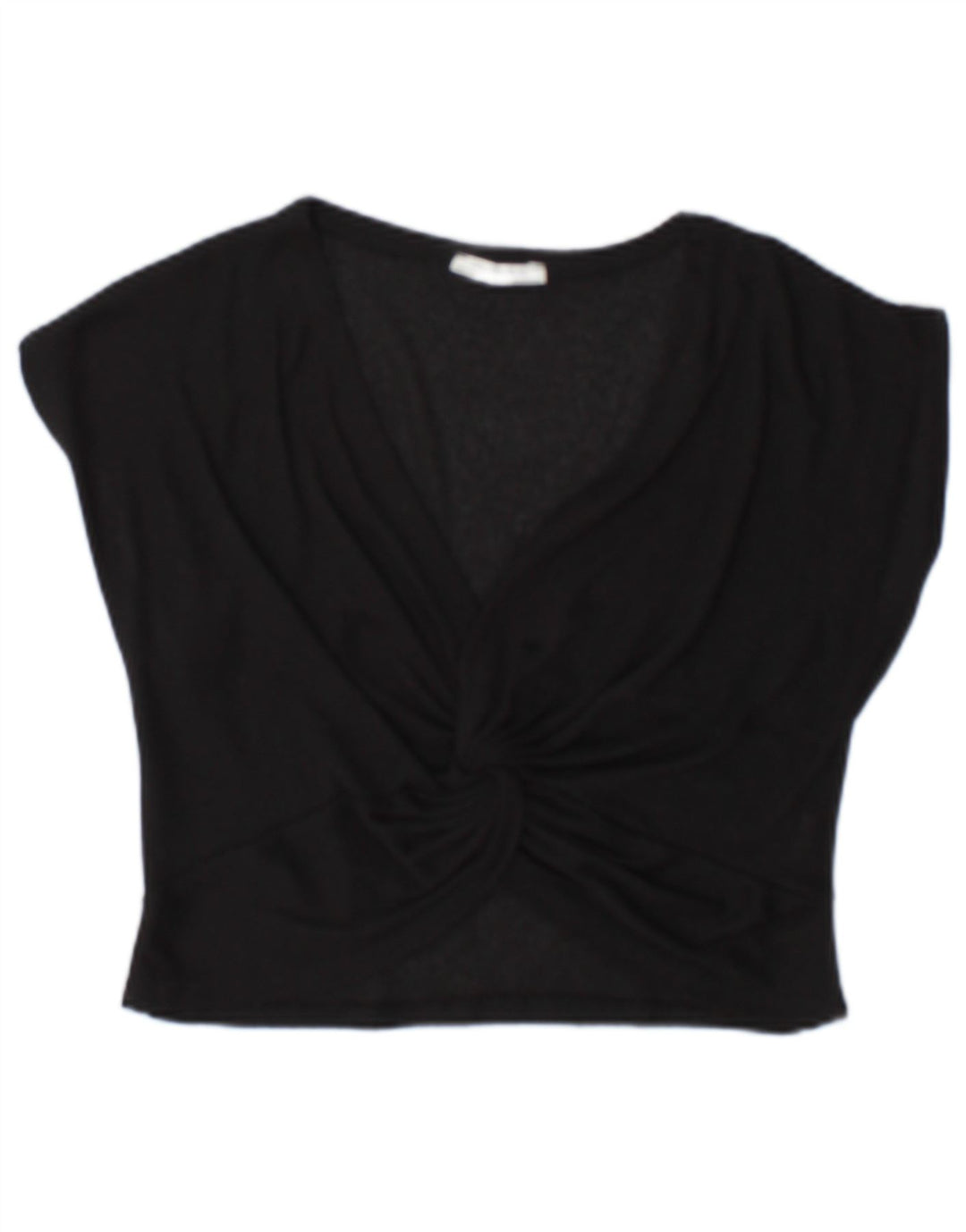 Zara Mujer Crop Blusa Top UK 10 Small Poliéster Negro