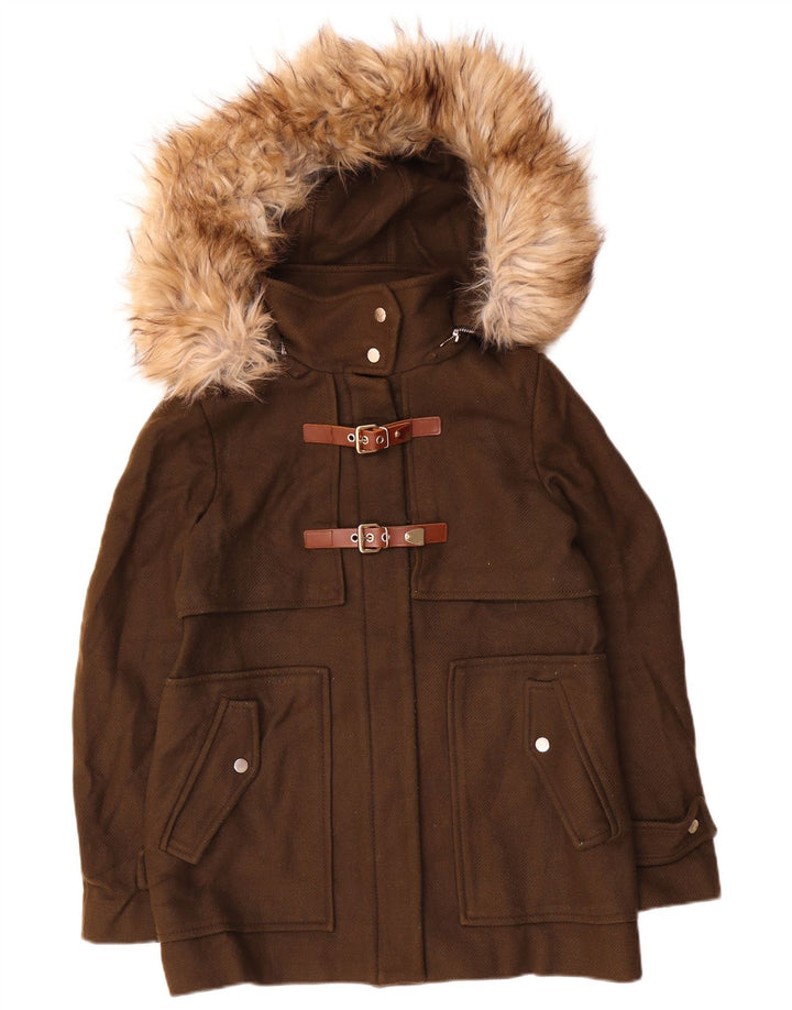 Zara Mujer Chaqueta Cortavientos Con Capucha UK 40 Lana Caqui Mediana