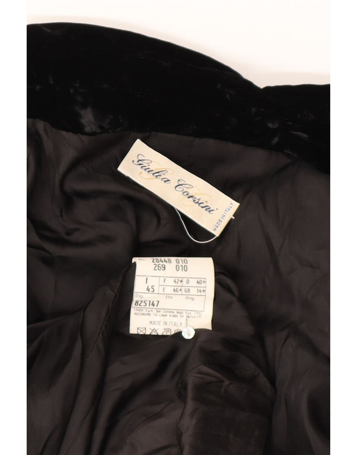 Vintage mujer 3 botones terciopelo Blazer chaqueta Reino Unido 14 gran viscosa negra