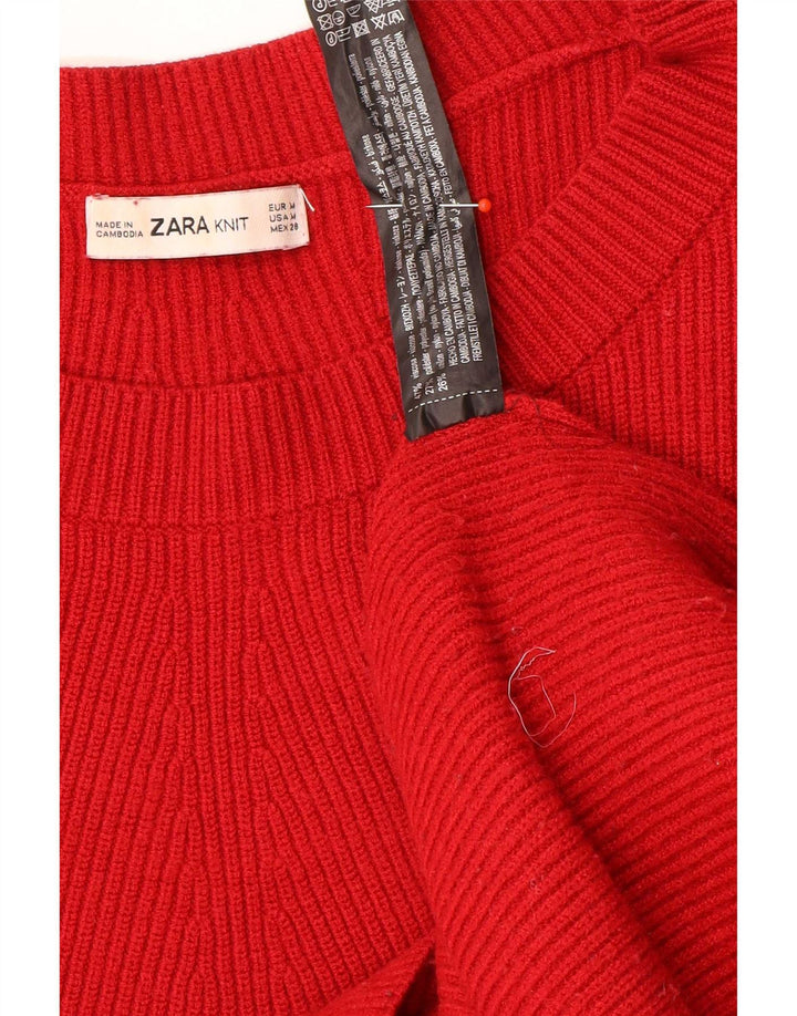 Zara - Jersey extragrande con cuello barco para mujer, talla 40, viscosa roja mediana