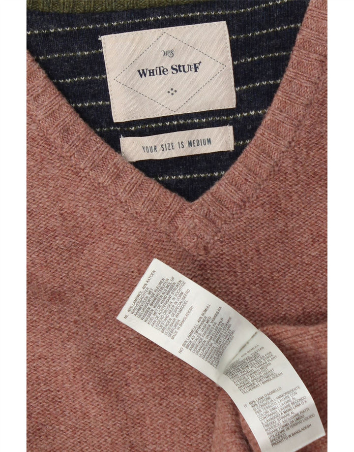 Jersey con cuello en V de lana de cordero rosa medio para hombre de White Stuff