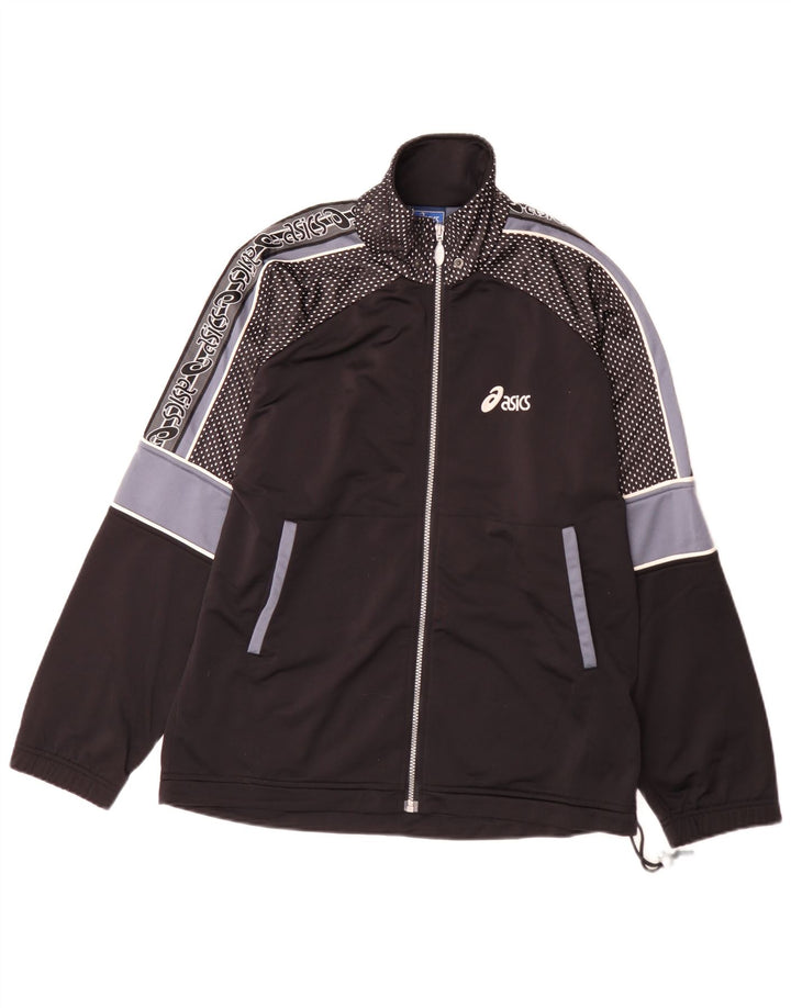Asics Hombre Gráfico Chándal Top Chaqueta Mediano Negro Colorblock Poliéster