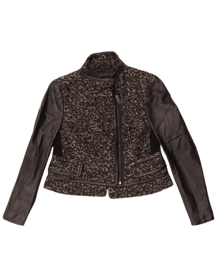 Zara Chaqueta Blazer Con Cremallera Completa Para Mujer UK 44 Grande Lana Negra