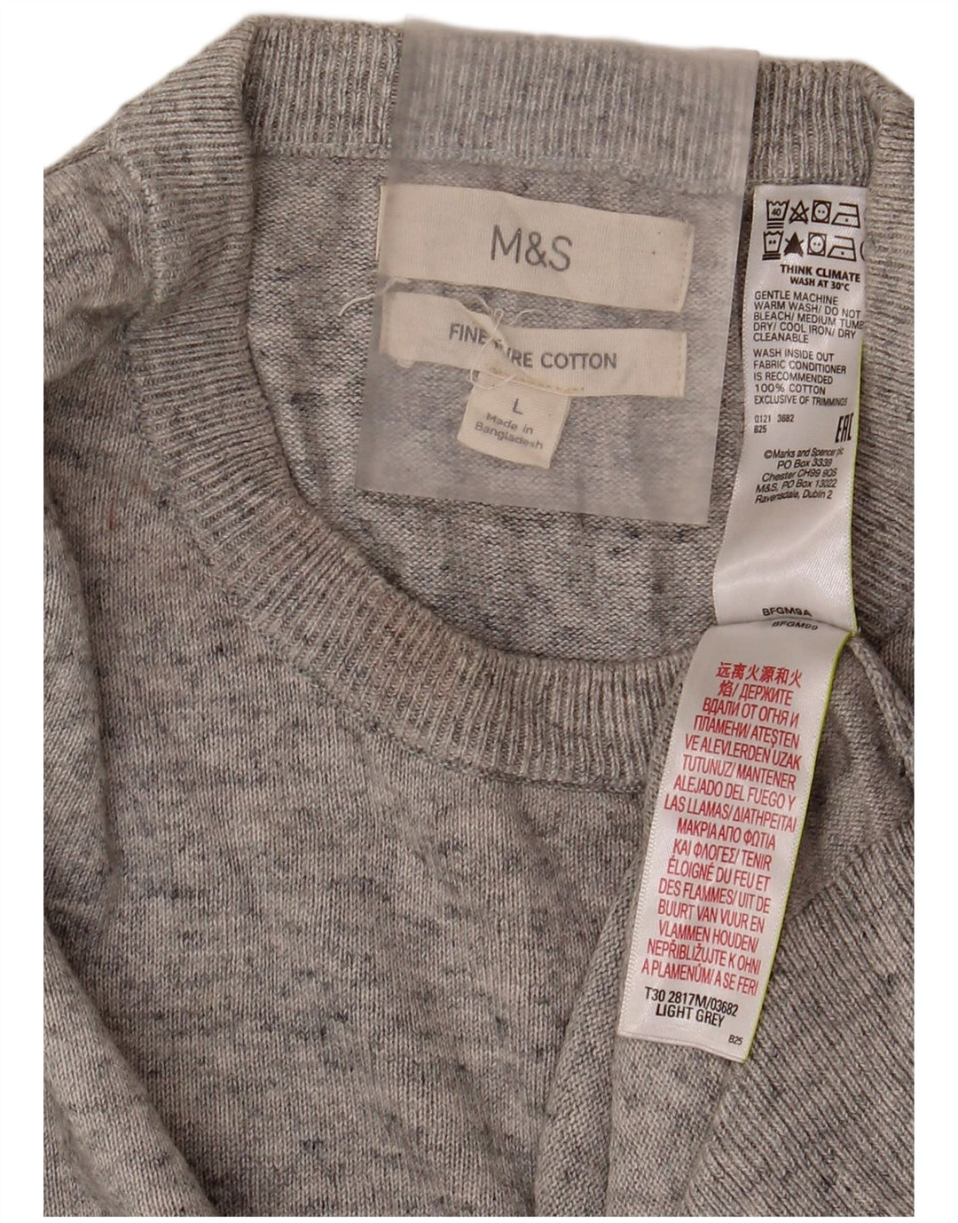 Marks & Spencer Jersey de cuello redondo para hombre de algodón moteado gris grande