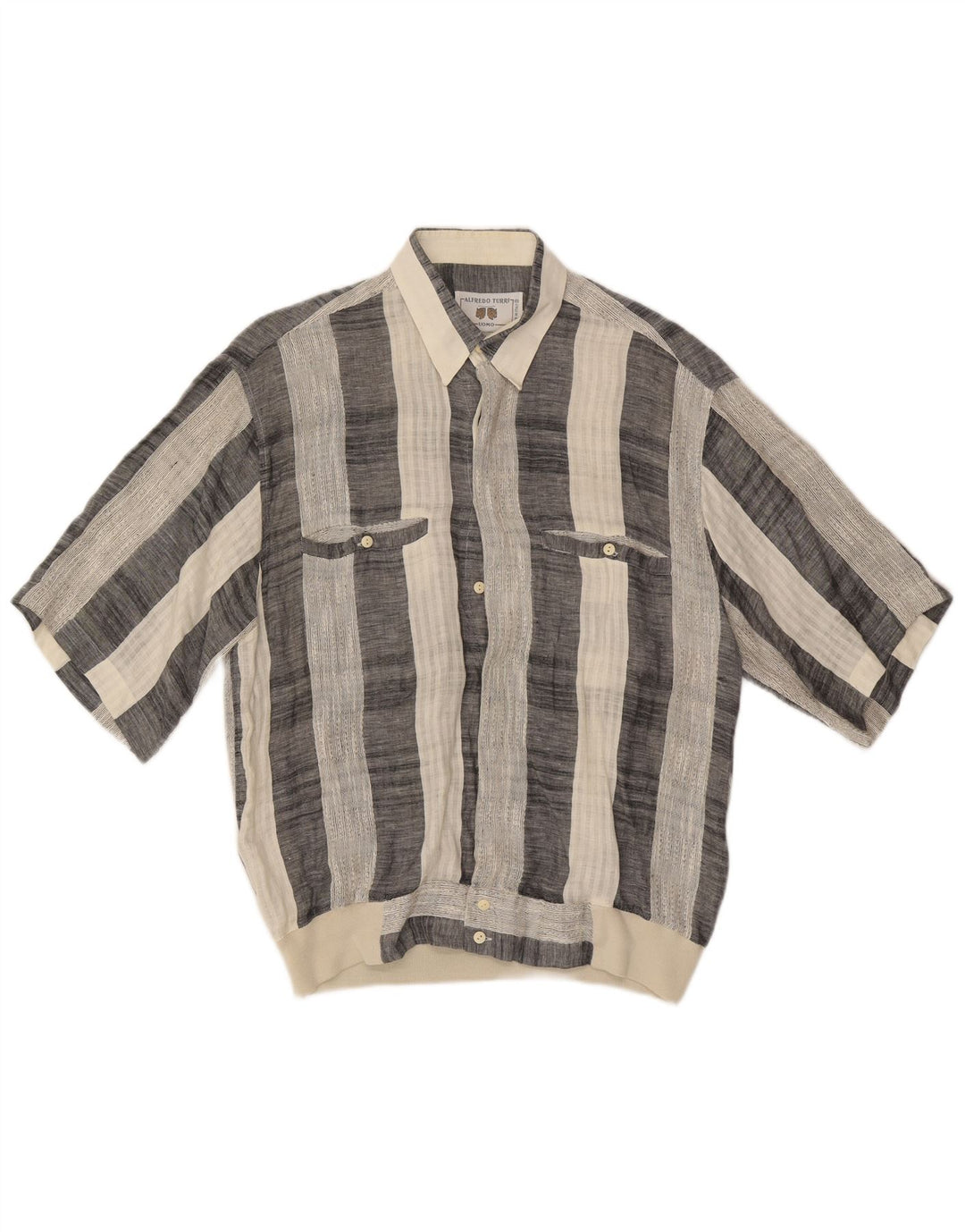 Camisa vintage de manga corta para hombre a rayas azules medianas