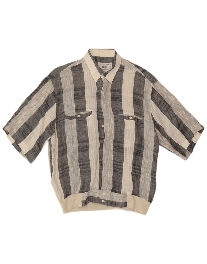 Camisa vintage de manga corta para hombre a rayas azules medianas