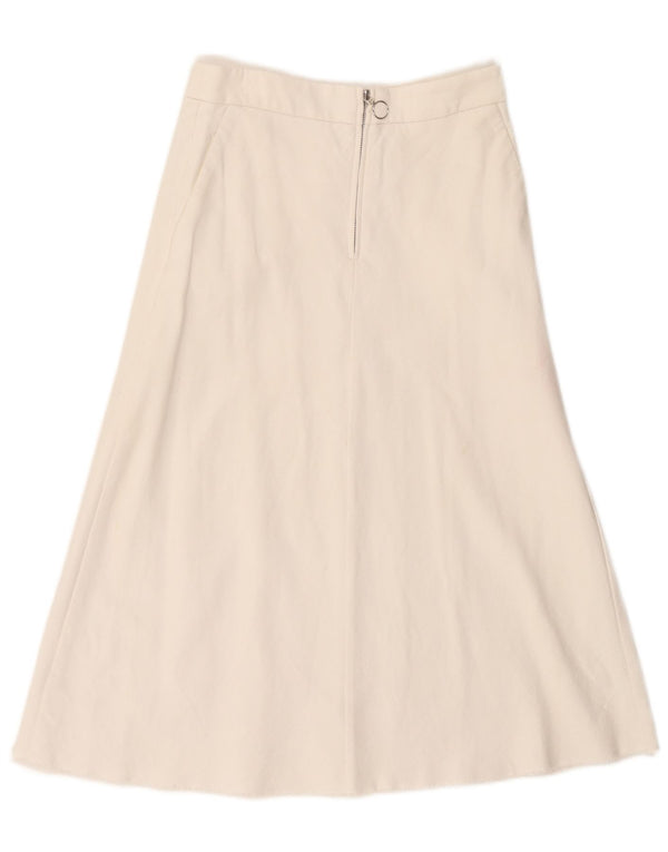 Zara Mujer Falda Acampanada De Cintura Alta Pequeña W26 Algodón Blanco