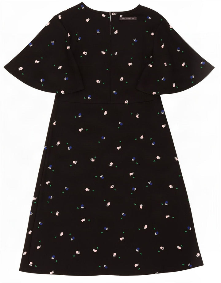 Marks & Spencer Vestido acampanado con estampado abstracto para mujer, talla 40, color negro