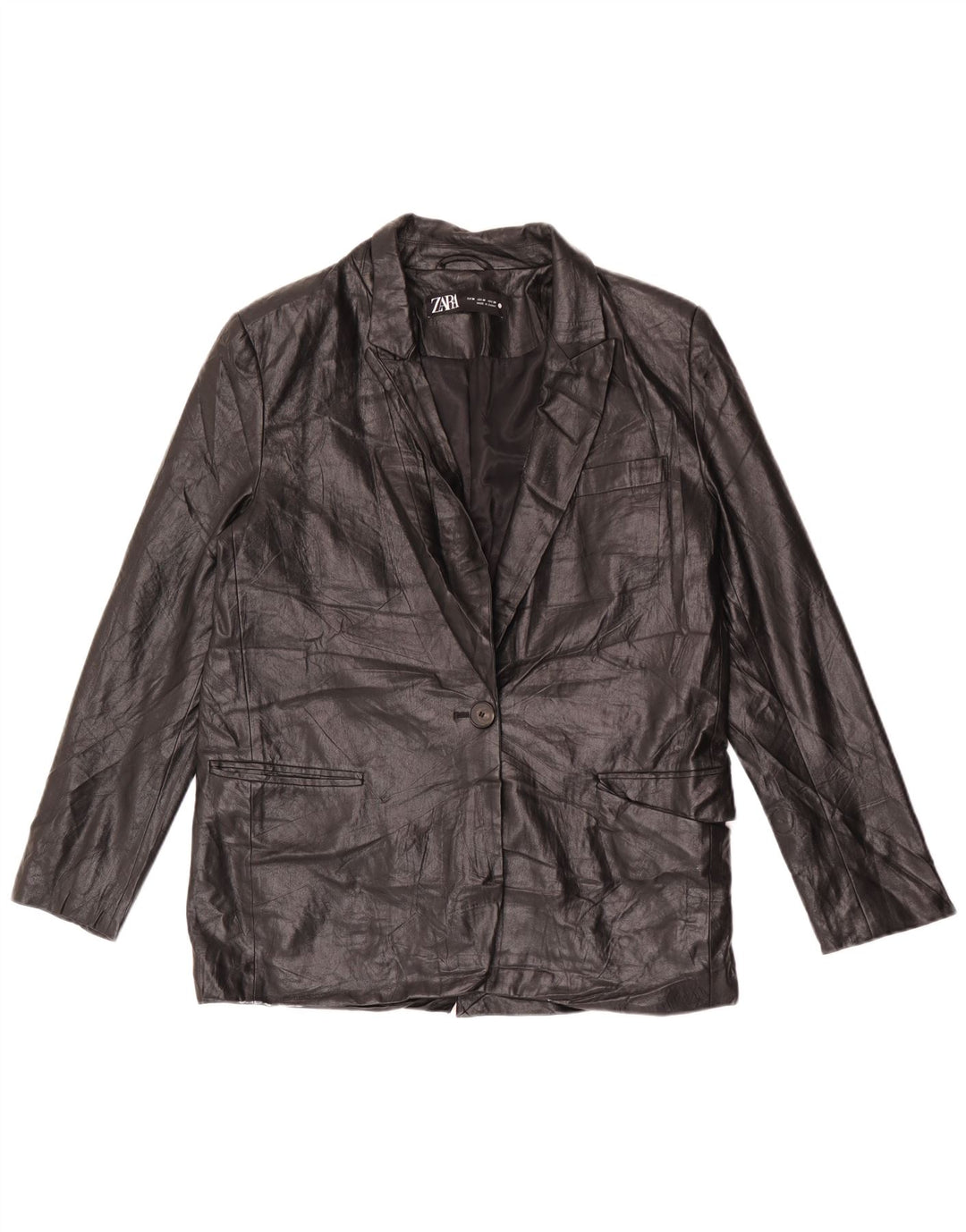 Zara Chaqueta Blazer De Piel Sintética Con 1 Botón Para Mujer UK 44 Medium Black