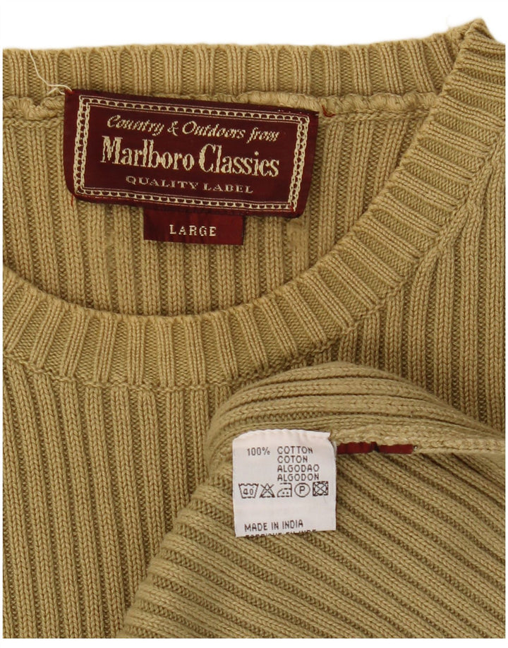 MARLBORO CLASSICS Jersey con cuello redondo para hombre, talla grande, algodón caqui
