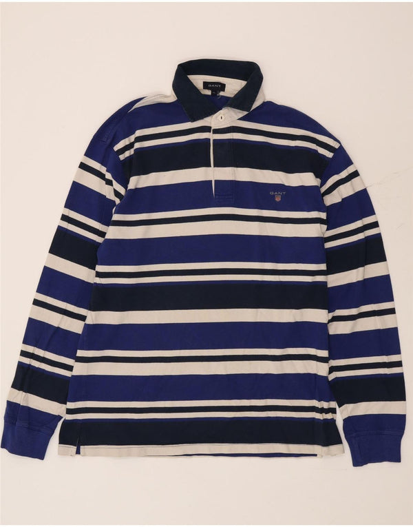 Gant Polo De Rugby De Manga Larga Para Hombre XL Algodón A Rayas Azul Marino
