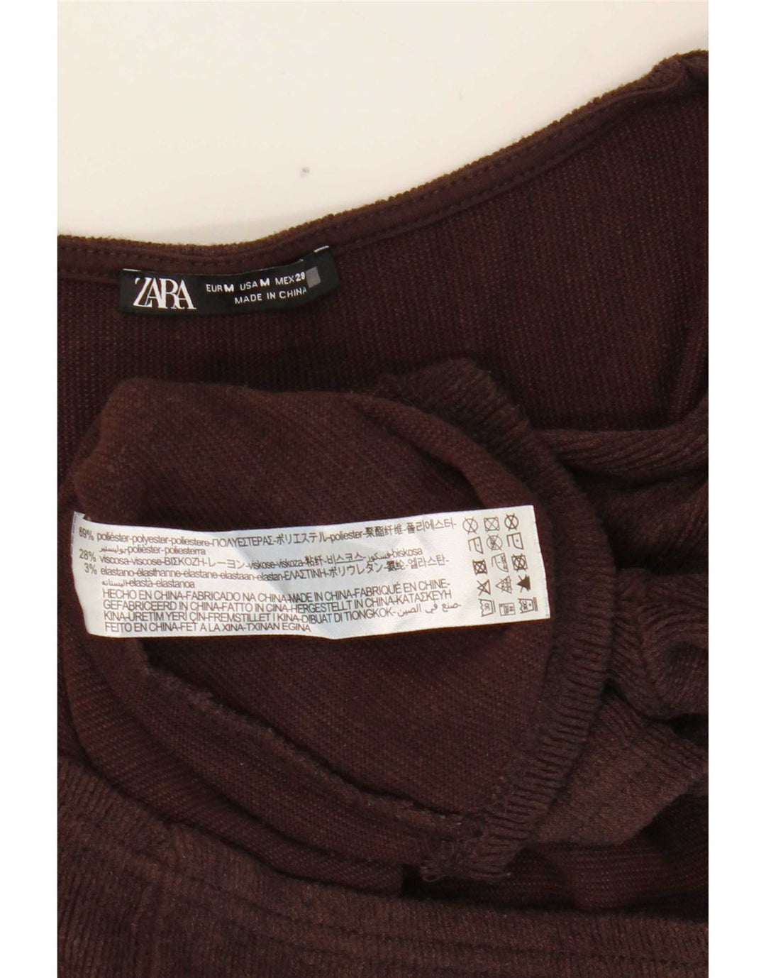 Zara Mujer Crop Top Manga Larga UK 42 Marrón Medio Poliéster