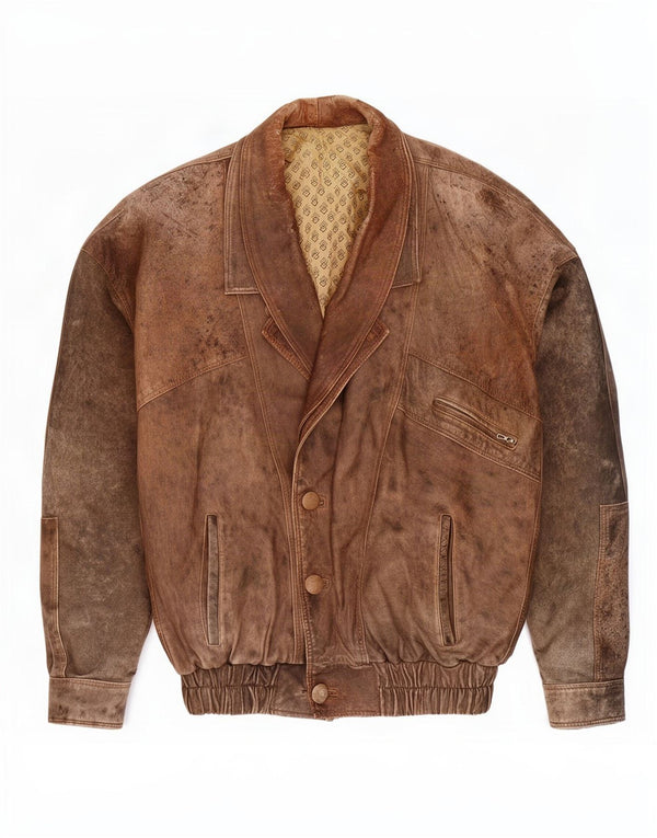 Chaqueta de cuero vintage para hombre Reino Unido 42 XL Marrón