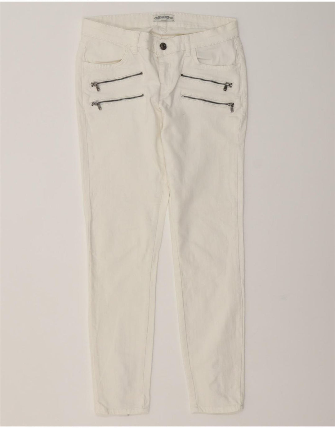 ZARA Mujer Cargo Slim Jeans EU 38 Small W28 L27 Algodón Blanco