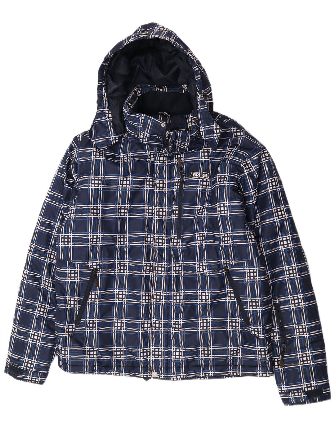 Brugi Chaqueta acolchada con capucha para hombre UK 40 Large Azul marino Cuadros Poliéster