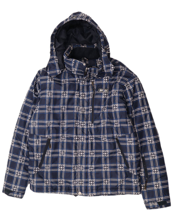 Brugi Chaqueta acolchada con capucha para hombre UK 40 Large Azul marino Cuadros Poliéster
