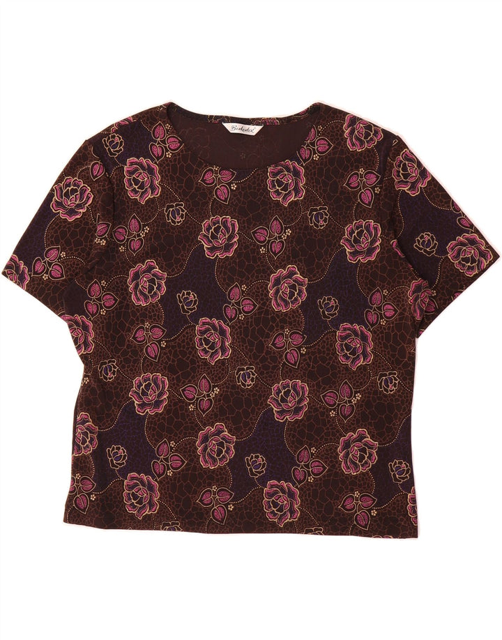 BERKERTEX  Womens T-Shirt Top UK 16 Large Brown Floral Polyester Vintage Berkertex and Second-Hand Berkertex from Messina Hembry 