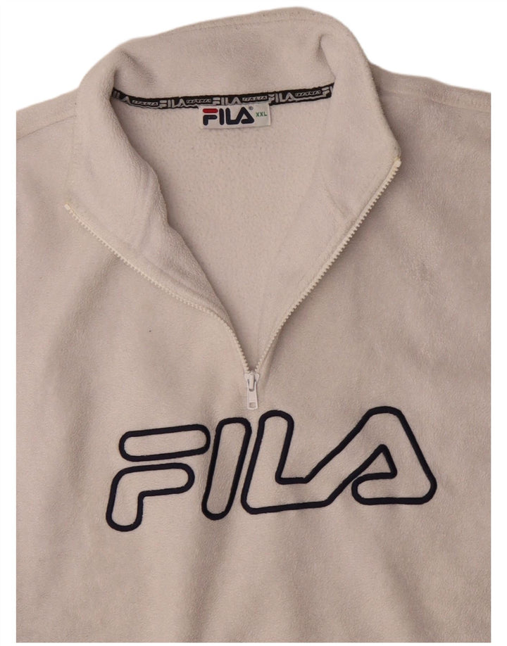 Fila Jersey de forro polar con cuello y cremallera gráfico para hombre 2XL Poliéster blanco roto