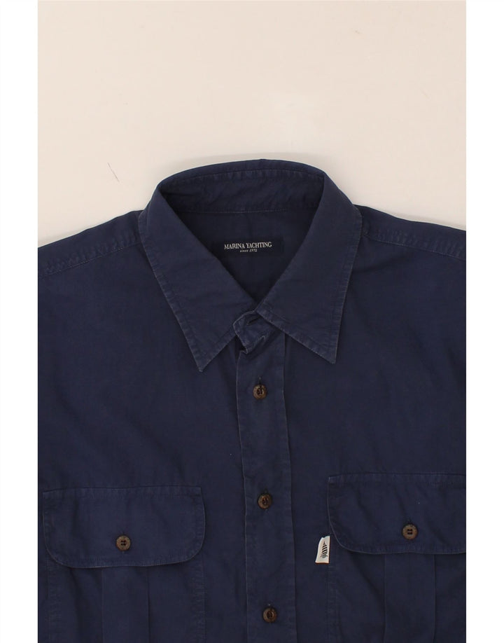 MARINA YACHTING Mens Shirt XL Navy Blue Cotton Vintage Marina Yachting and Second-Hand Marina Yachting from Messina Hembry 