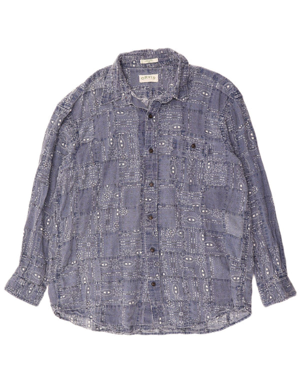ORVIS Camisa para hombre 2XL Lino geométrico azul marino
