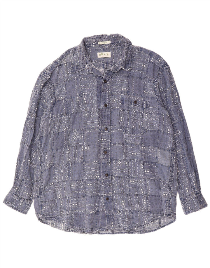 ORVIS Camisa para hombre 2XL Lino geométrico azul marino