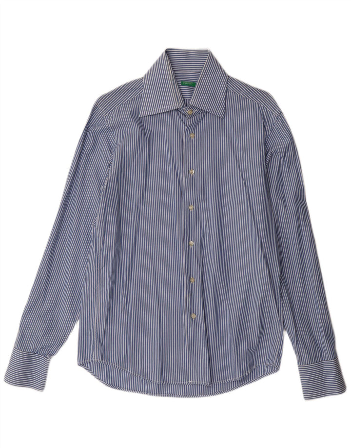 Camisa Hombre BENETTON Algodón Rayas Azul Medio