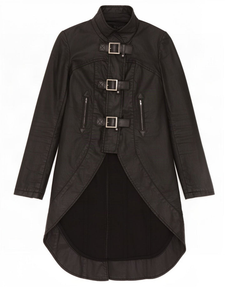 Vintage mujer Tailcoat abrigo Reino Unido 6 XS algodón negro