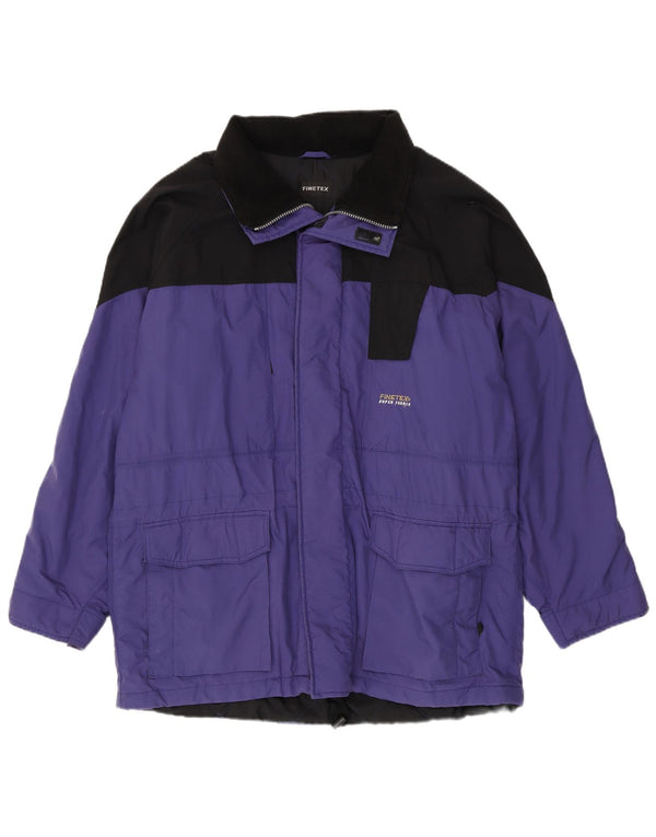 Vintage hombres con capucha chaqueta cortavientos Reino Unido 42 XL bloque de color púrpura
