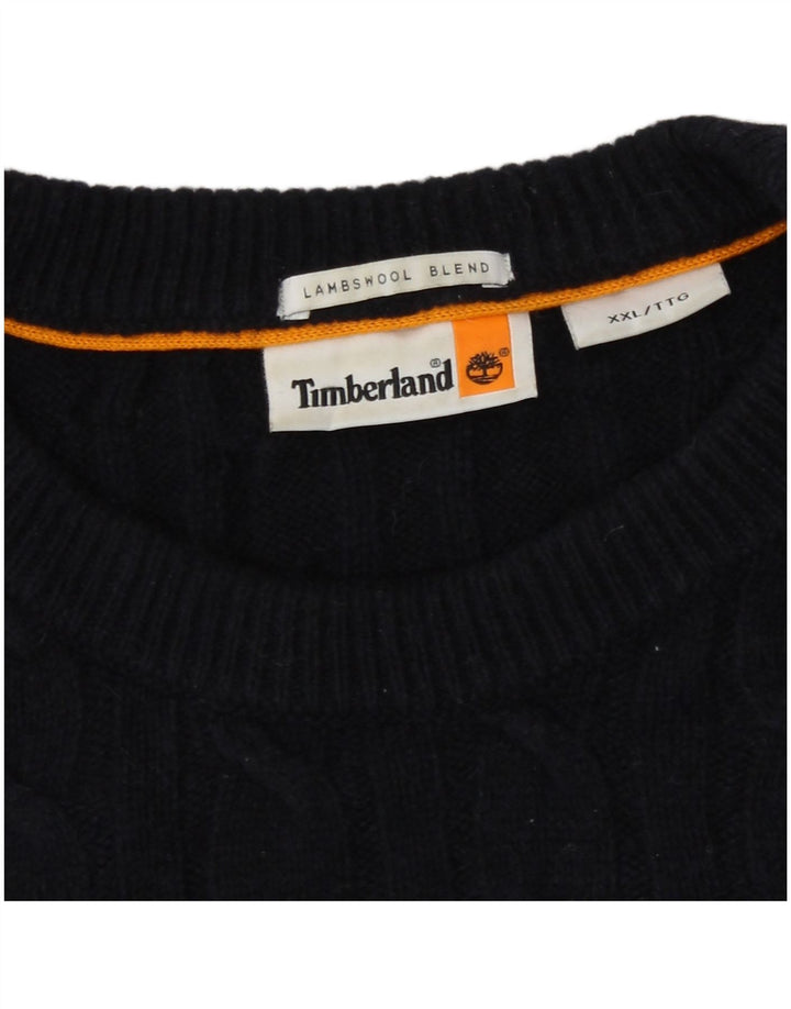 Timberland Jersey con cuello redondo para hombre, talla 2XL, lana de cordero azul marino