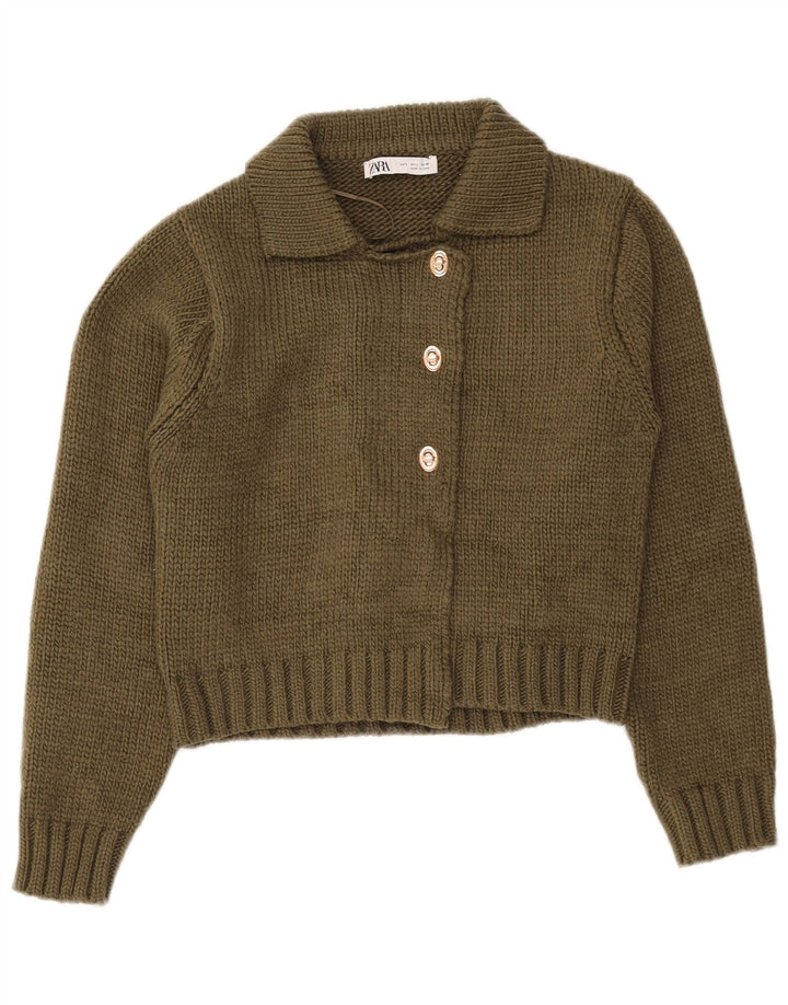 Zara Mujer Crop Cardigan Suéter UK 46 Grande Caqui Poliéster