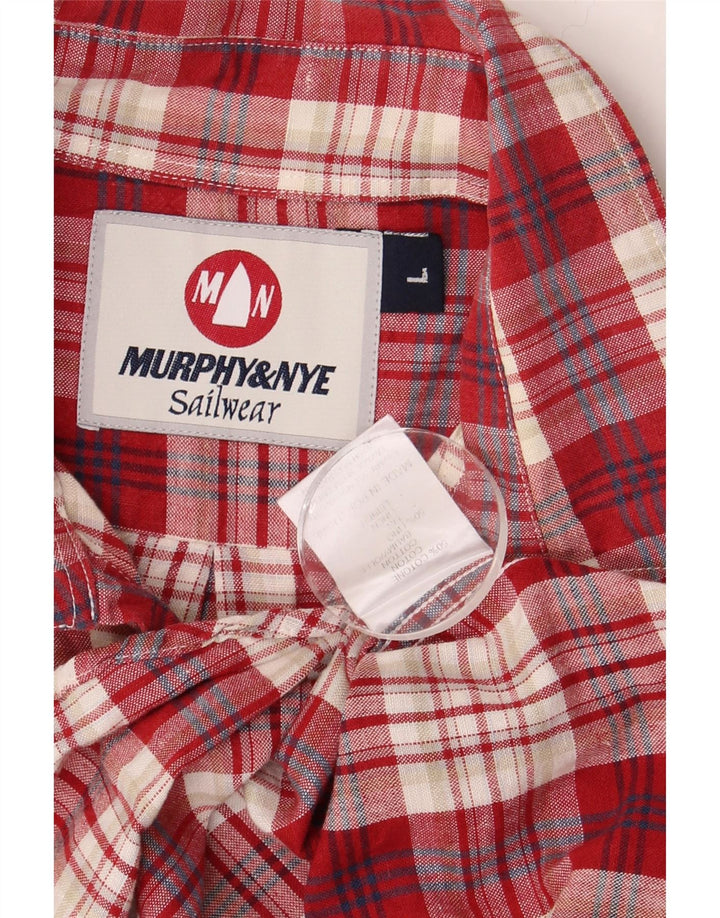 MURPHY & NYE Camisa de manga corta para hombre de algodón a cuadros rojos grandes