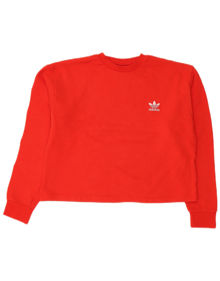Adidas Mujer Crop Graphic Sudadera Jumper UK 16 Grande Rojo Algodón