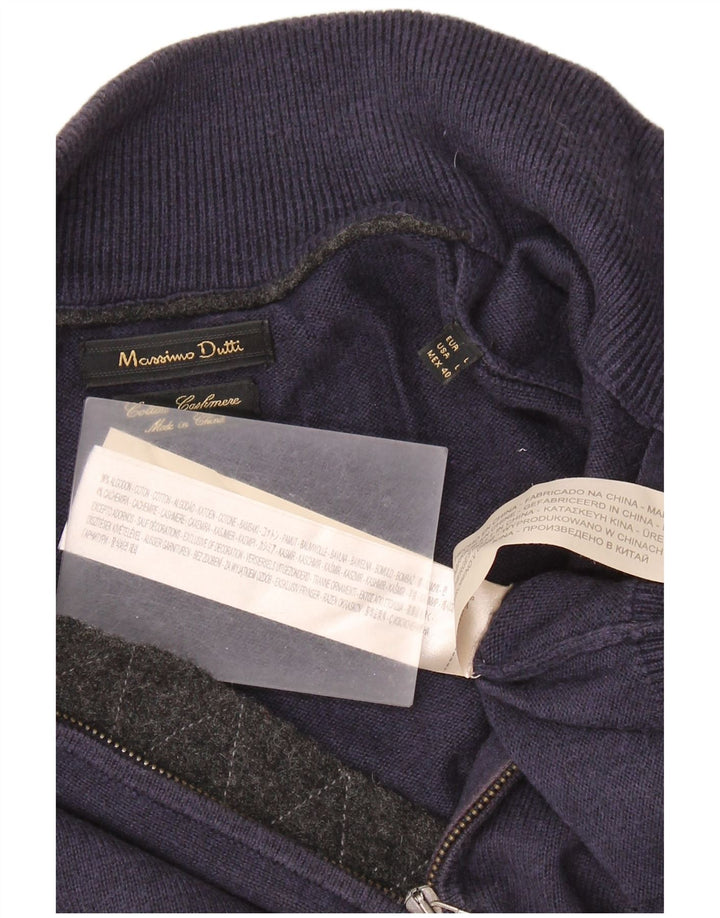 MASSIMO DUTTI Jersey De Cuello Con Cremallera Para Hombre Large Azul Marino Algodón
