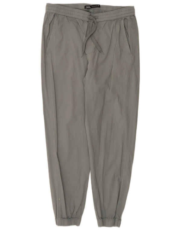 Zara Pantalones Joggers De Cintura Alta Para Mujer UK 14 Medium W31 L26 Algodón Gris