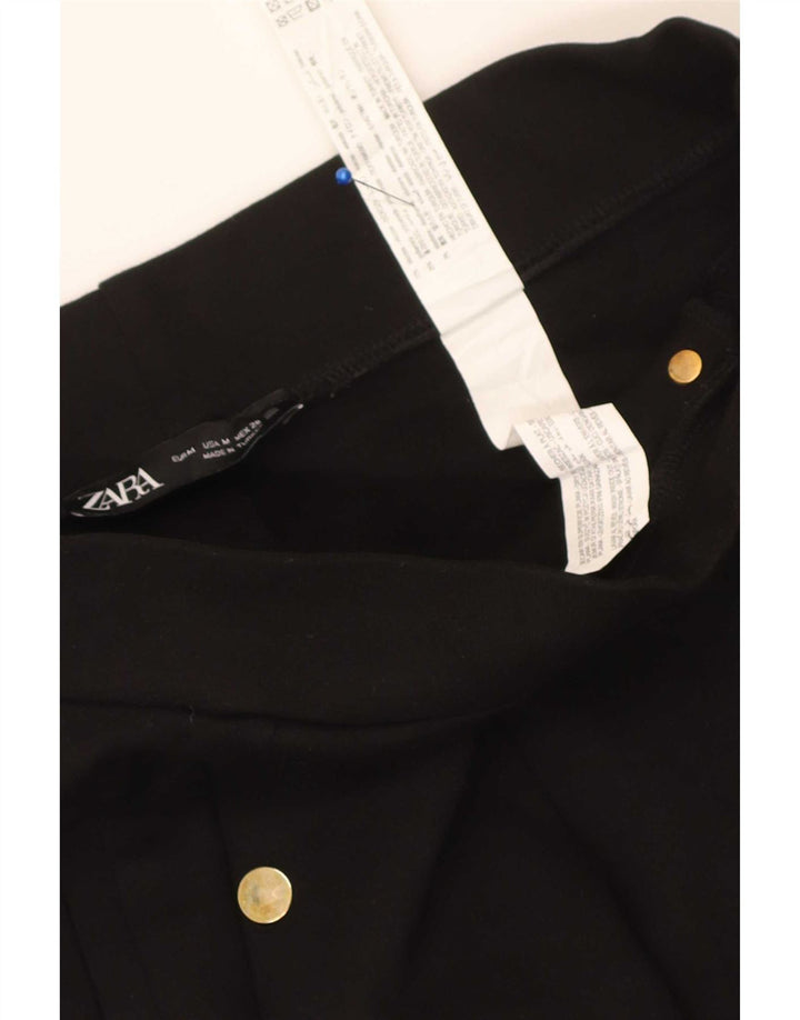 Zara Mujer Pantalón Cropped Slim Medium W28 L25 Viscosa Negra