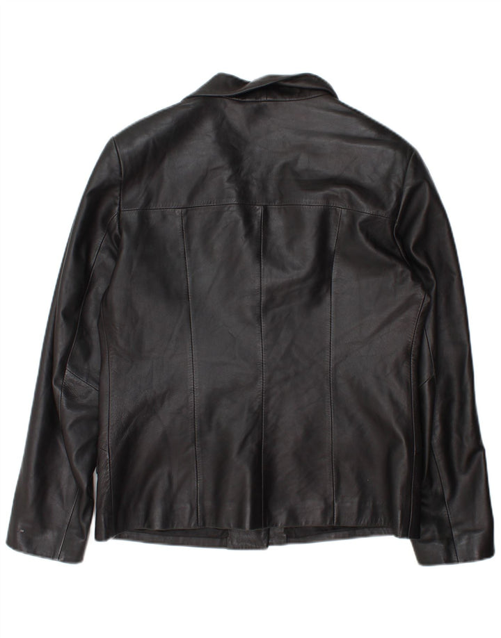 Vintage mujer 3 botones cuero Blazer chaqueta IT 46 cuero negro grande