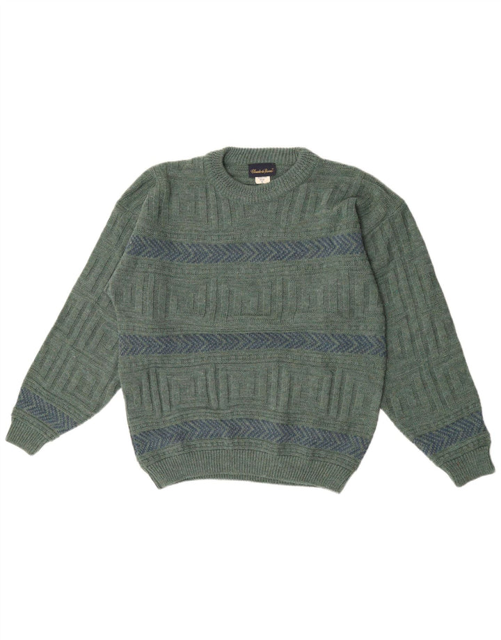 Claude De Pierre Jersey De Cuello Redondo Para Hombre De Lana Geométrica Verde Medio