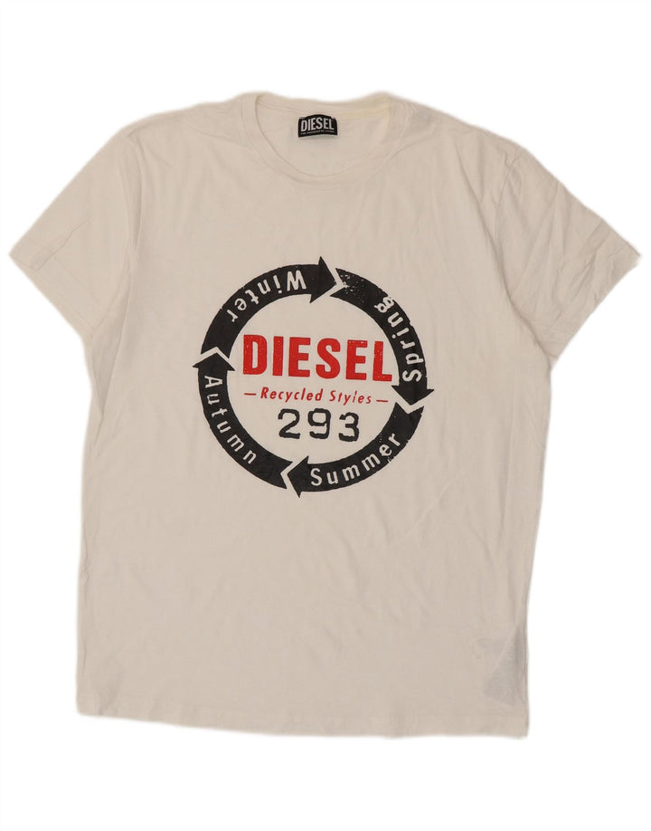 Diesel Hombre Camiseta Gráfica Top XL Algodón Blanco