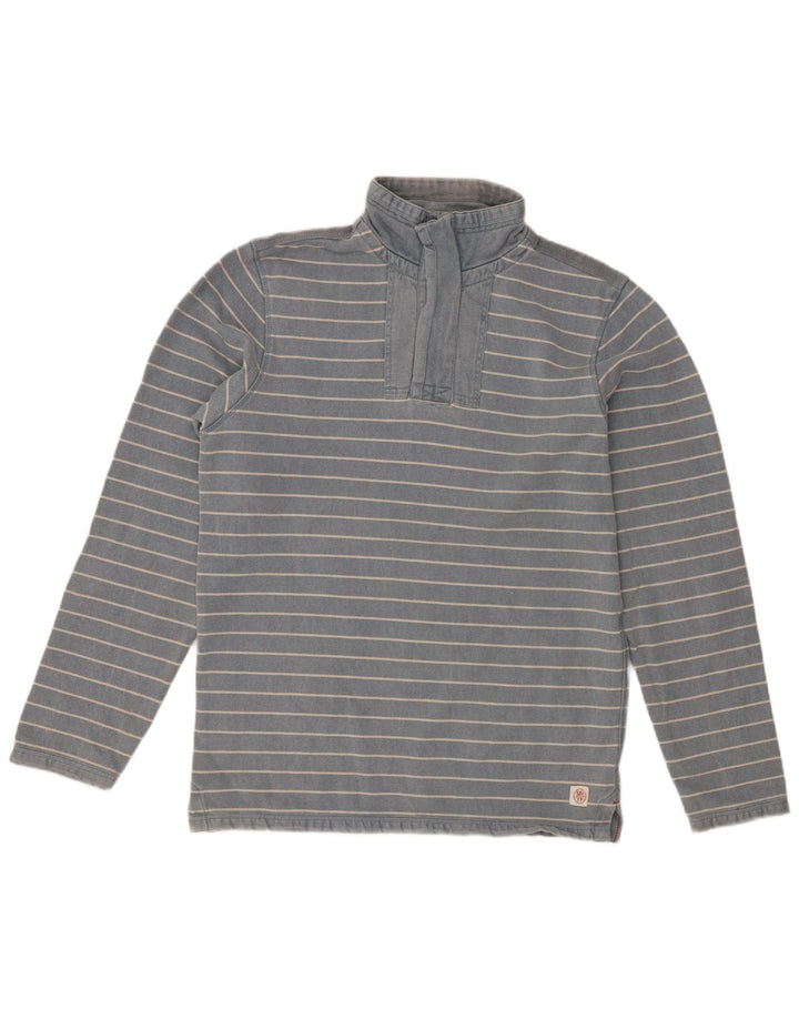 Sudadera con cuello y cremallera para hombre de White Stuff, jersey de algodón a rayas en azul medio