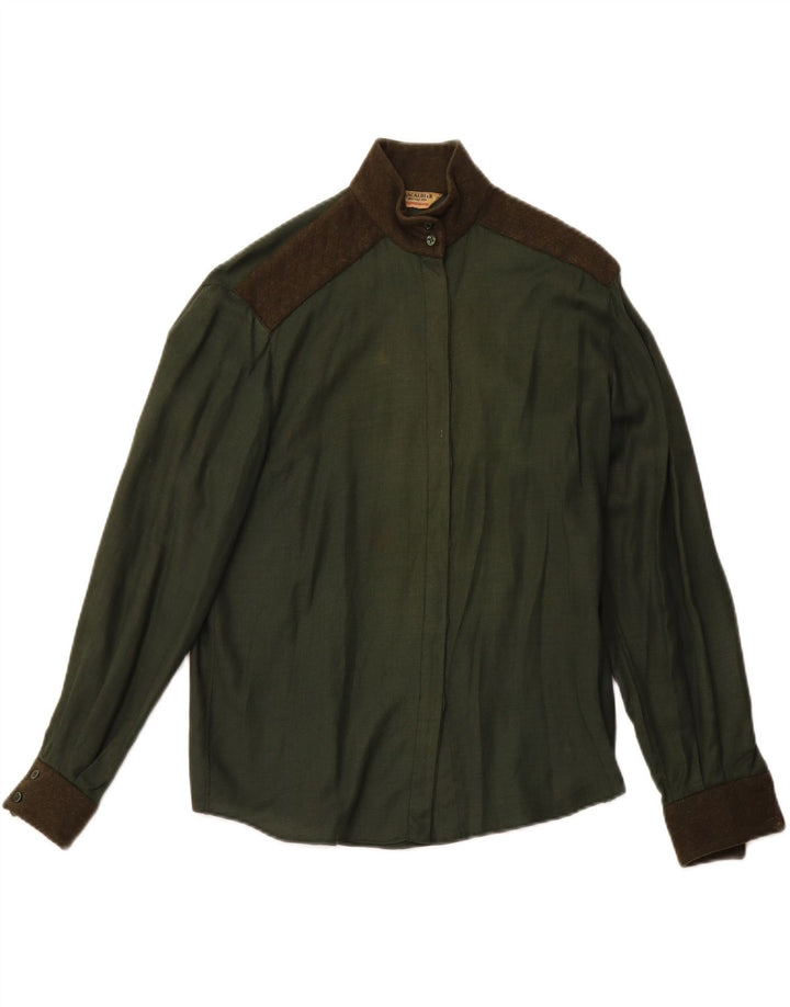 PANCALDI & B Blusa estilo camisa militar para mujer UK 44 Verde medio Colorblock