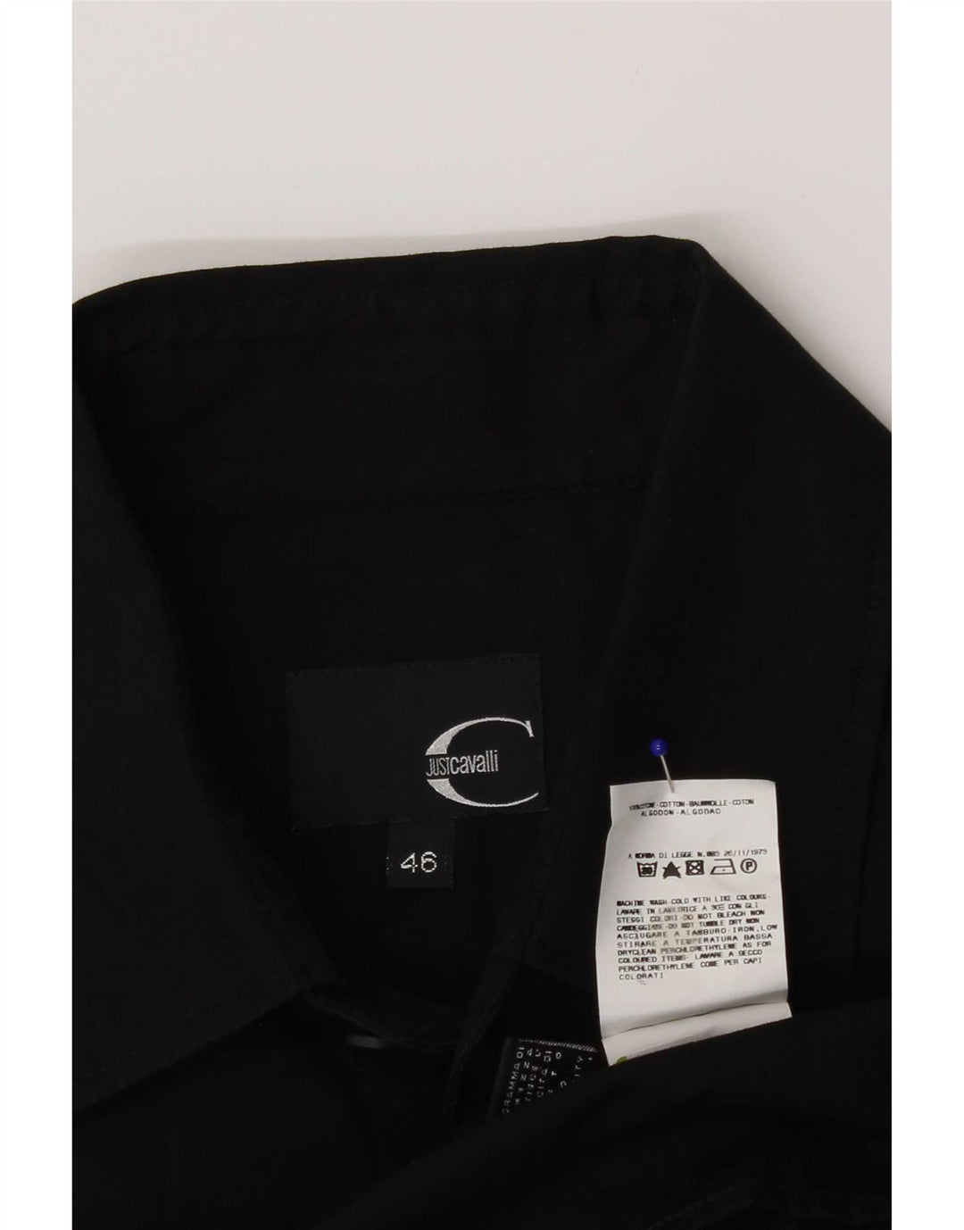 Just Cavalli Camisa formal para hombre IT 46 Small Algodón negro