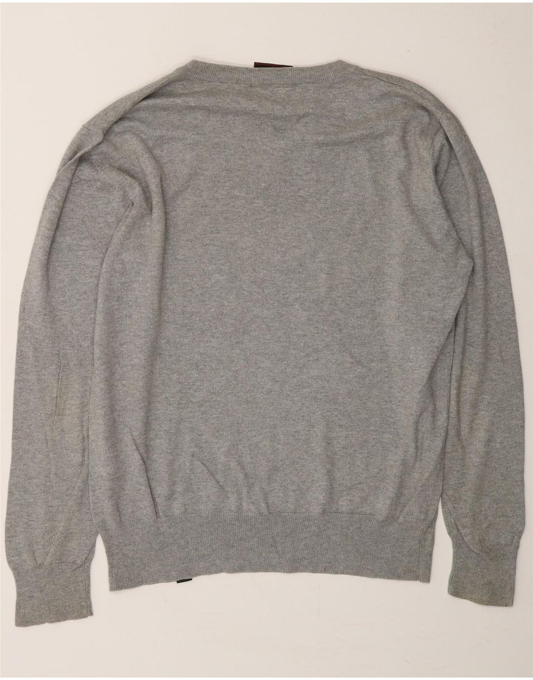 BEAR Mens V-Neck Jumper Sweater Large Grey Striped Cotton Vintage Bear and Second-Hand Bear from Messina Hembry 