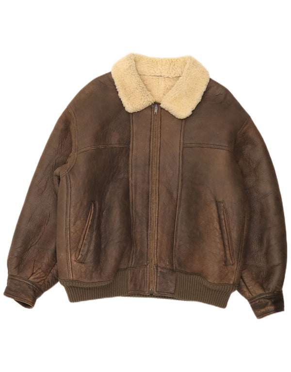 Vintage hombres bombardero shearling chaqueta Reino Unido 36 pequeño marrón