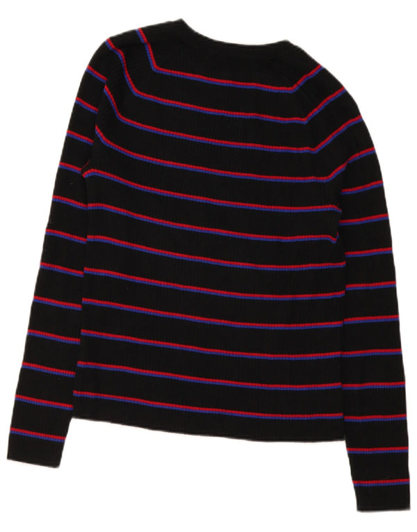 Chaps - Jersey para mujer con cuello barco, talla 40, talla grande, algodón a rayas, color negro