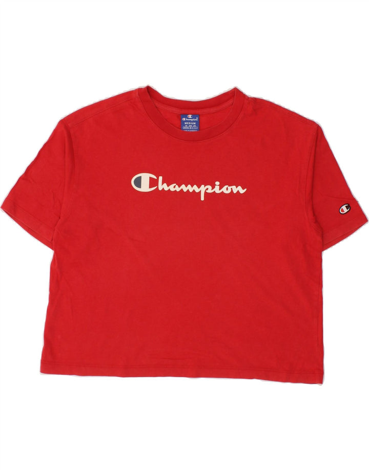CHAMPION Womens Crop Graphic T-Shirt Top UK 14 Medium Red Vintage Champion and Second-Hand Champion from Messina Hembry 