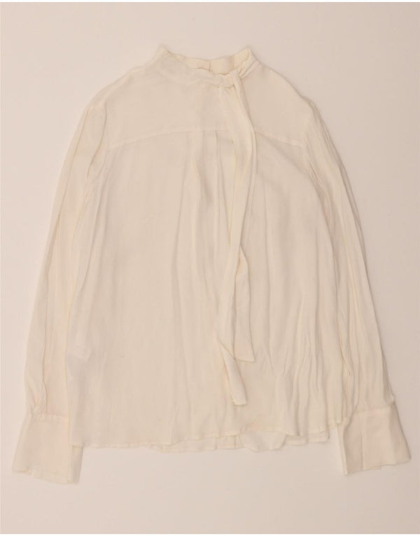 CARACTERE Blusa camisera con lazo frontal para mujer UK 10 Small White Acetate
