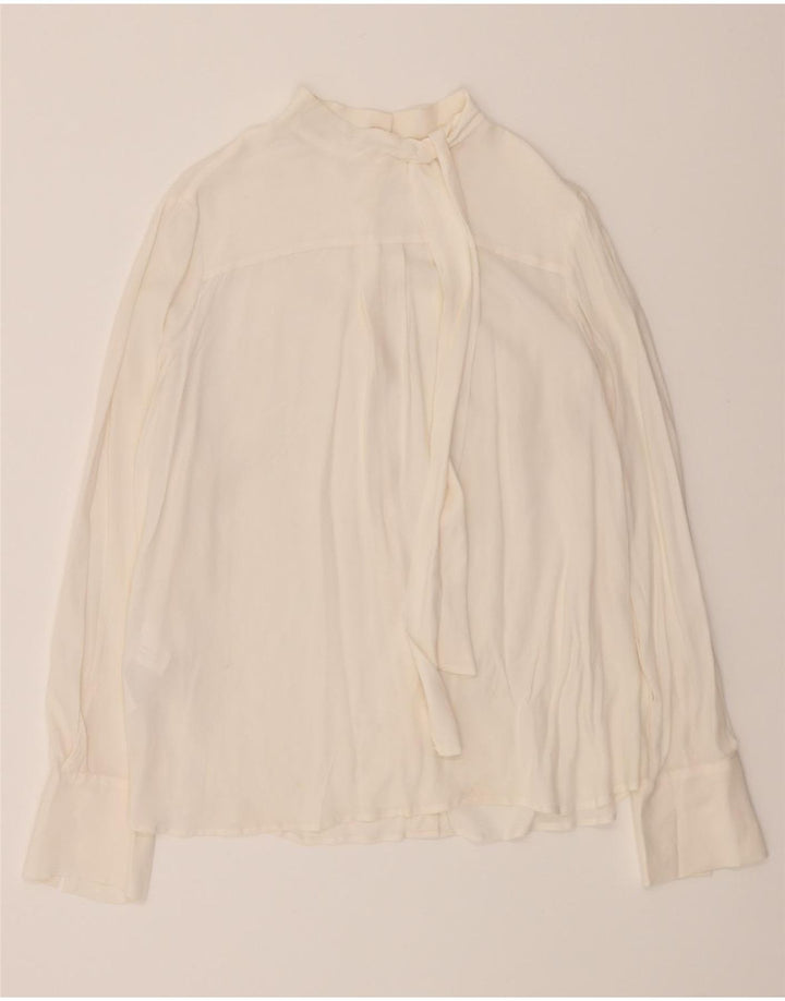 CARACTERE Blusa camisera con lazo frontal para mujer UK 10 Small White Acetate