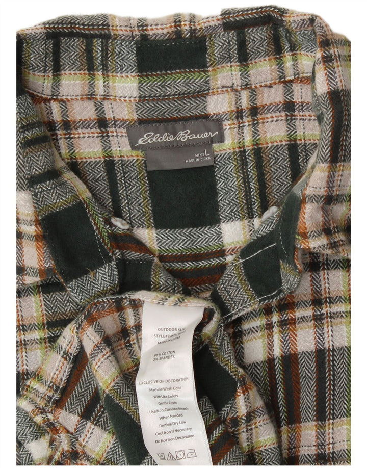 Eddie Bauer Camisa de franela para hombre Algodón a cuadros verdes grandes