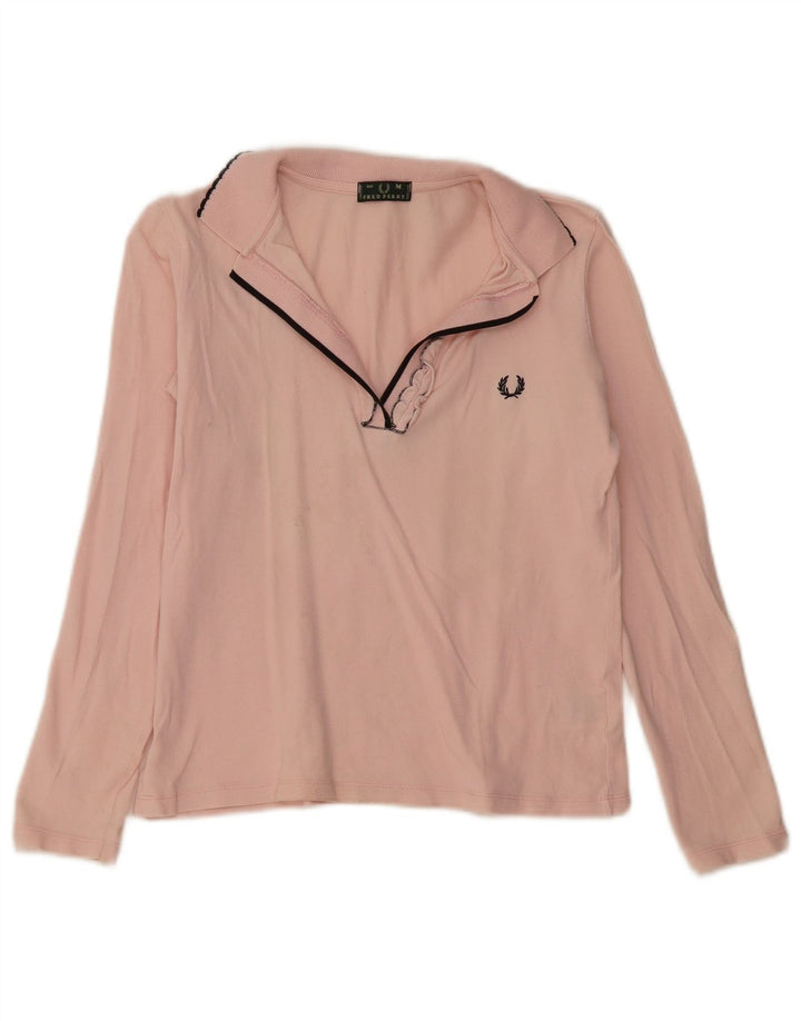 FRED PERRY Polo de manga larga para mujer UK 12 Algodón rosa medio