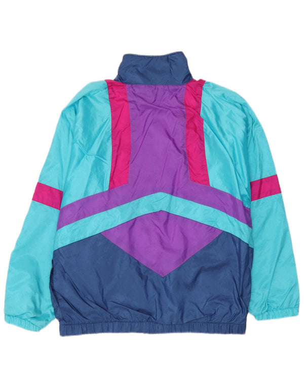 Vintage hombres Loose Fit Chándal Top Chaqueta Pequeño Azul Colorblock Nylon